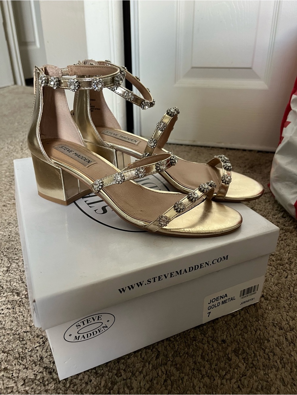 Steve Madden Gold Jeweled Strappy Block Heel Sandal